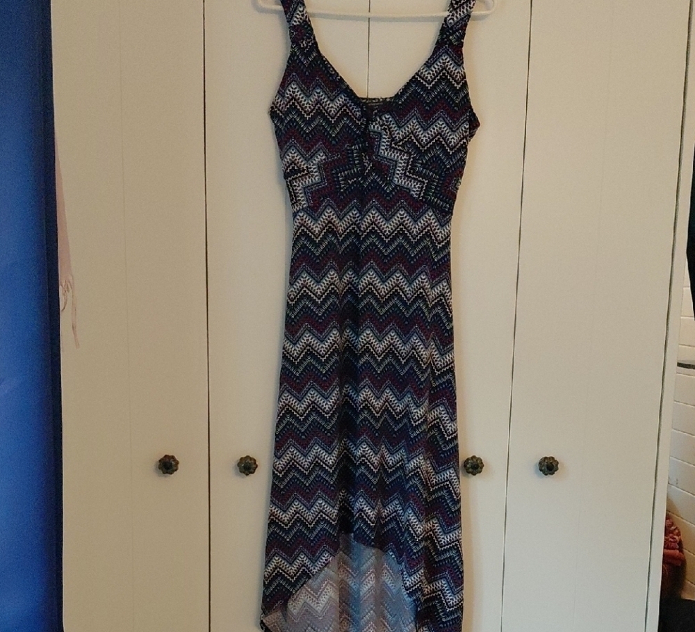 Blue High Low Sleeveless V-Neck Sundress